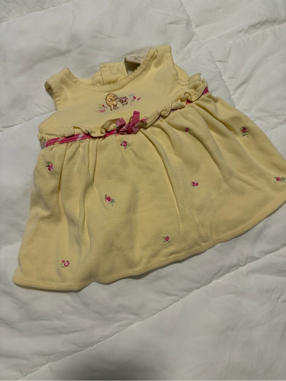Yellow Floral-Embroidered Baby One-Piece Bodysuit with Pink Trim